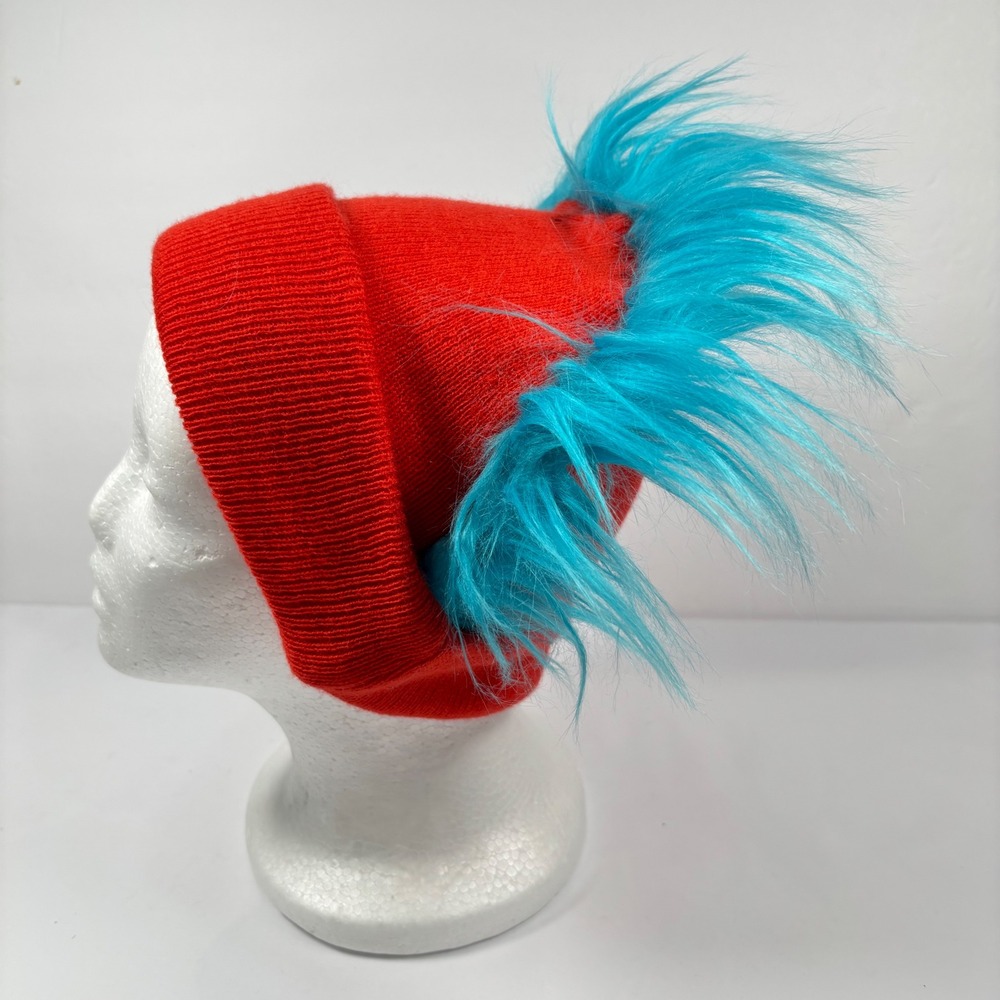 Mad Engine Unisex OS Dr Seuss Thing 1 & 2 Red Blue Faux Fur Mohawk Beanie Hat